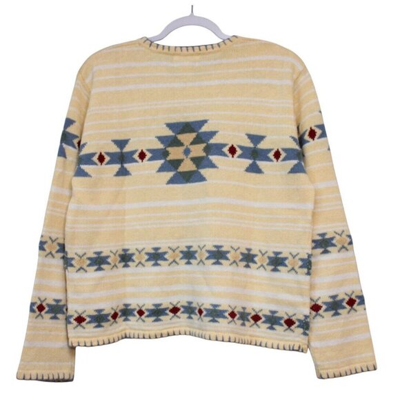 90s Hand Embroidered Aztec Sweater Size Large Ramie Cotton Pastel Southwestern - Picture 9 of 14